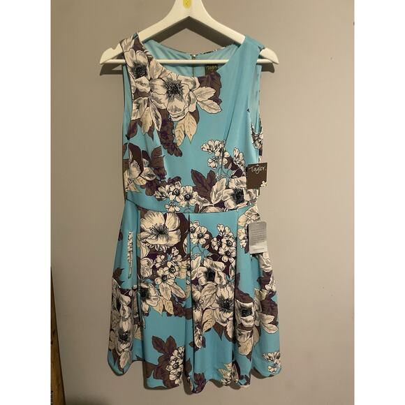 NWT Taylor Boat Neck Sleeveless Box Pleat A-Line Zipper Back Floral Size 8‎ $128 - Picture 4 of 8